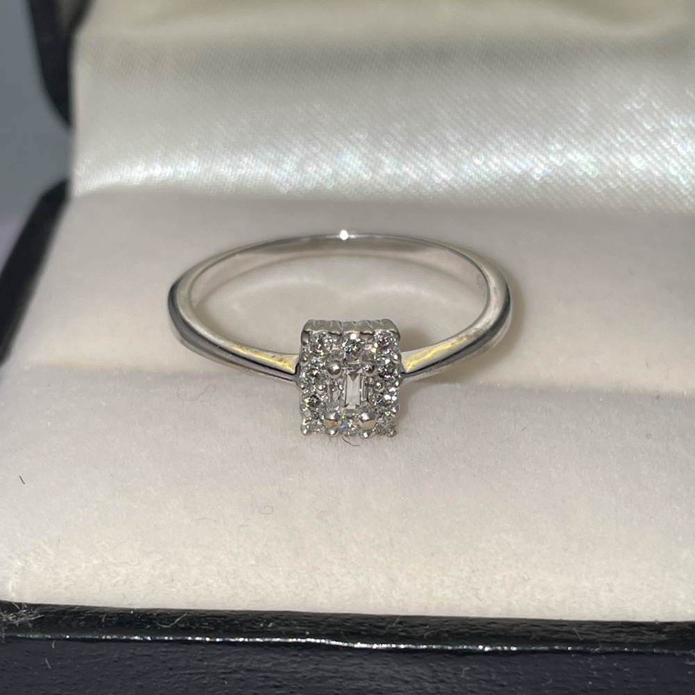 Solid 10K (not 14K ) White Gold Natural Diamond Halo Dainty Minimalist Ring